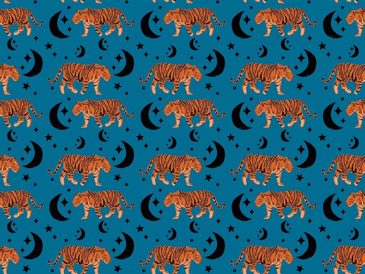 Tiger Moon Blue Kids Room Wallpaper