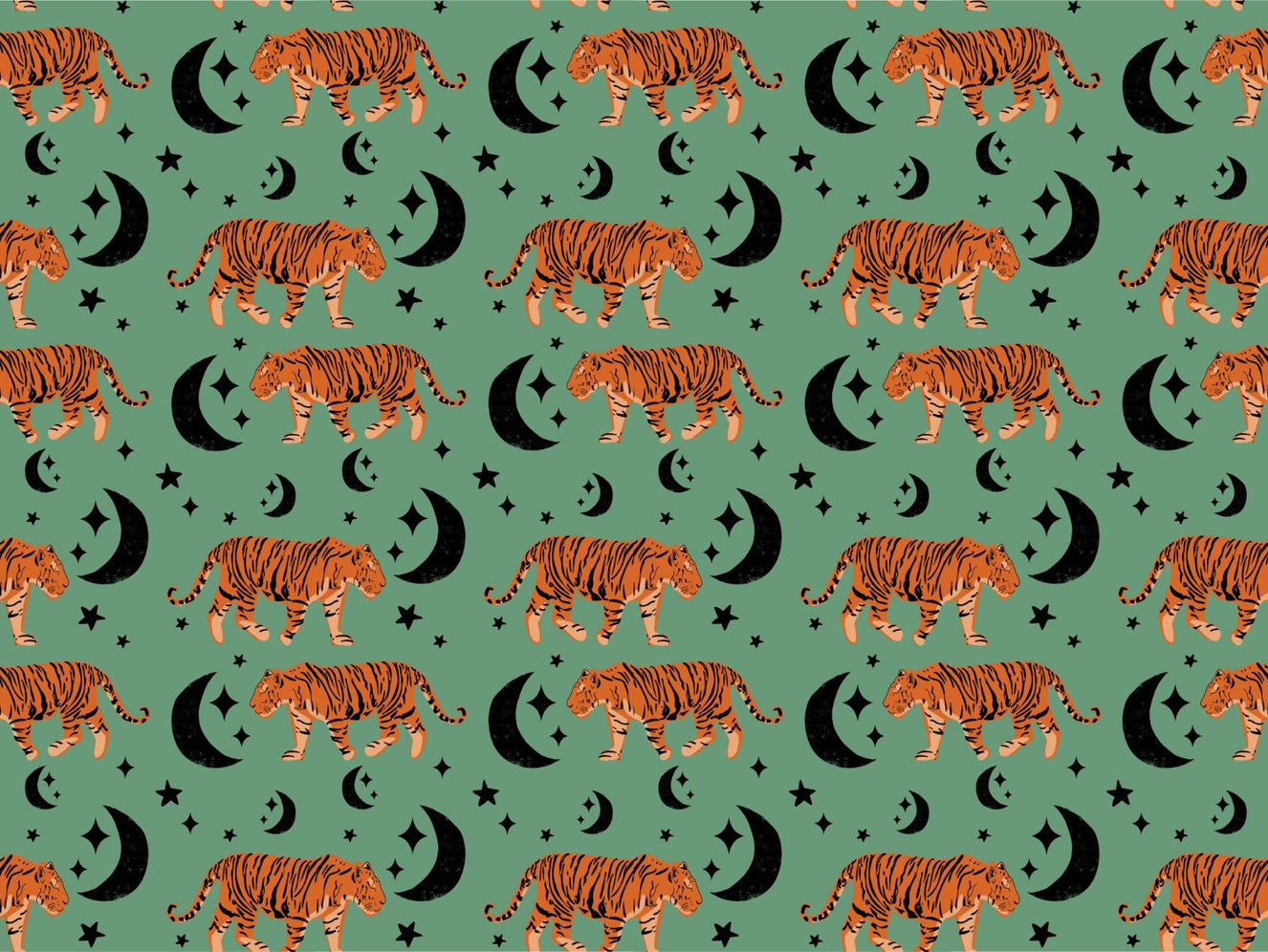 Kids Room Tiger moon green Wallpaper