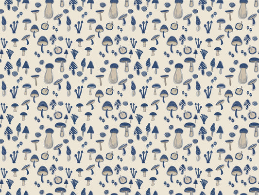 Watercolor Mushrooms Navy Blue Wallpaper