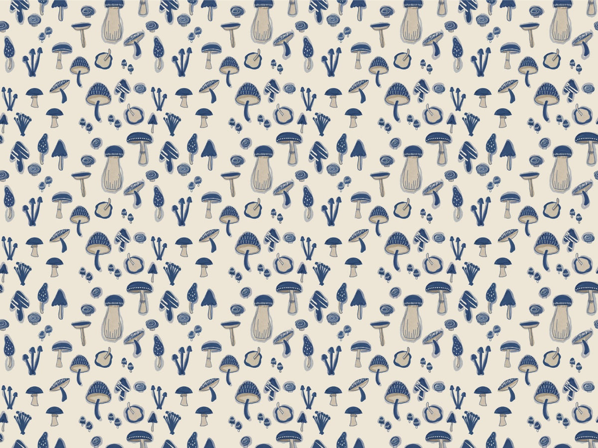Watercolor Mushrooms Navy Blue Wallpaper
