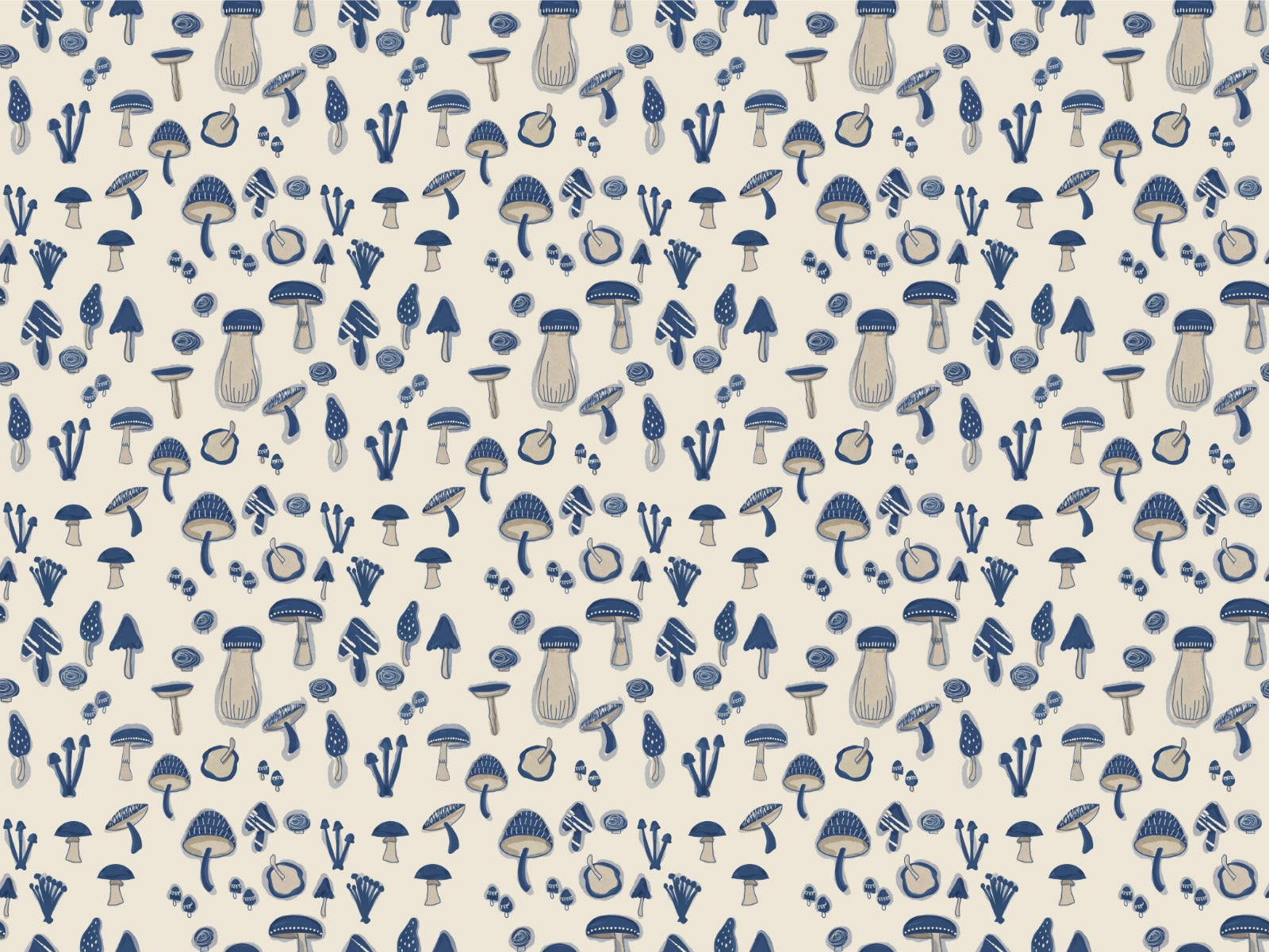 Watercolor Mushrooms Navy Blue Wallpaper