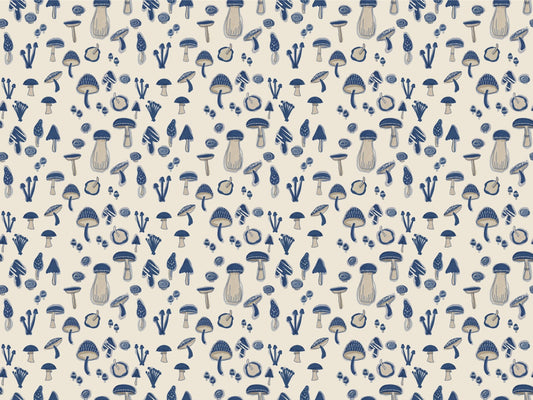 Watercolor Mushrooms Navy Blue Wallpaper