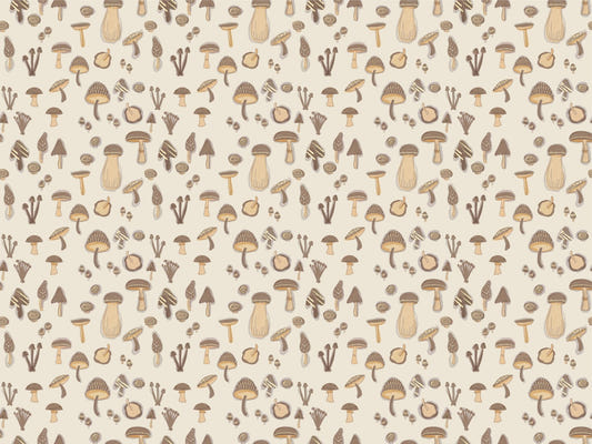 Watercolor Mushrooms Sand Color Wallpaper