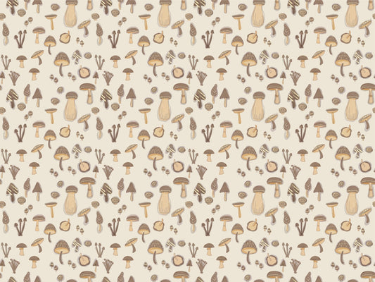 Watercolor Mushrooms Sand Color Wallpaper