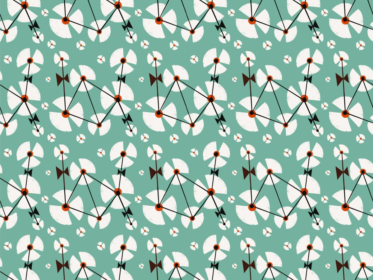Wild Dandelion Blue Repeat Pattern Wallpaper in your room — zoomed