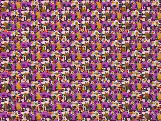 Wild Flowers and Mushrooms Purple Wallpaper