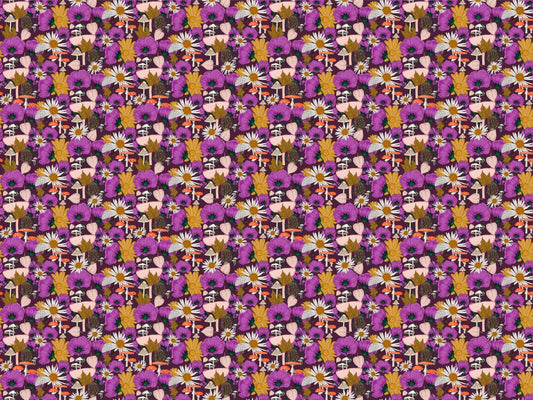 Wild Flowers and Mushrooms Purple Wallpaper