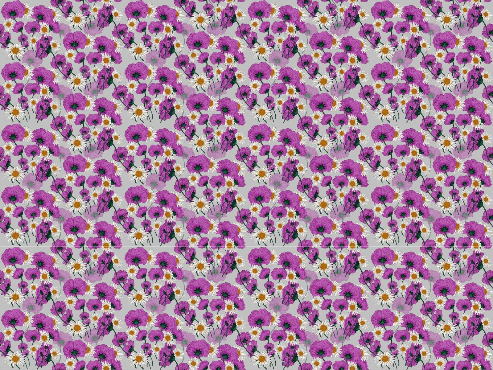 Wild Purple Color Flower Pattern Wallpaper