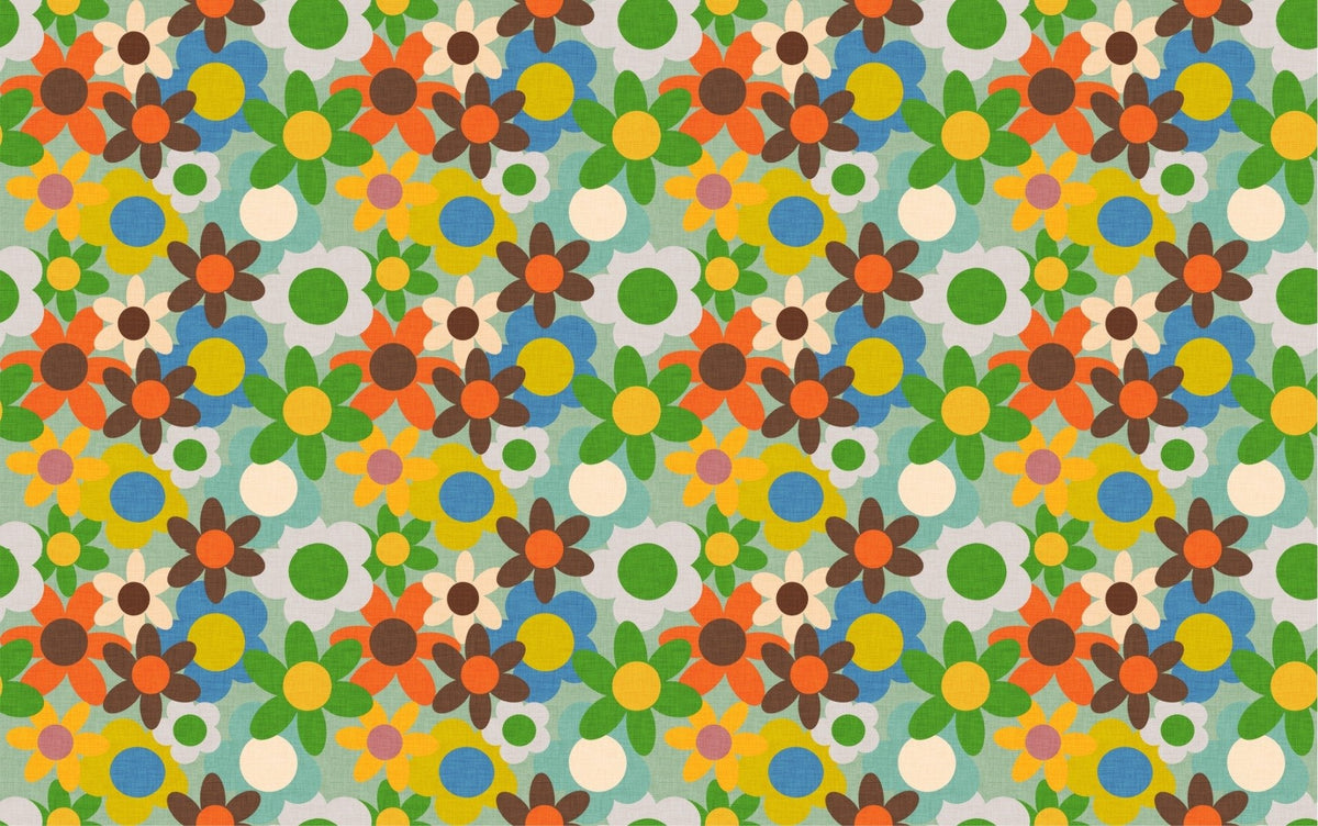 Colorful Old Flowers Design Wallpaper in your room — zoomed