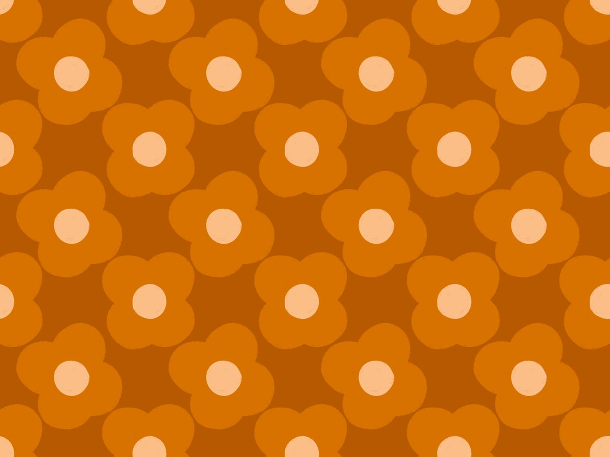 Modern Daisy Floral Orange Rust Wallpaper