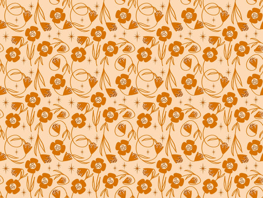 Modern Floral Vines Orange Peach Wallpaper