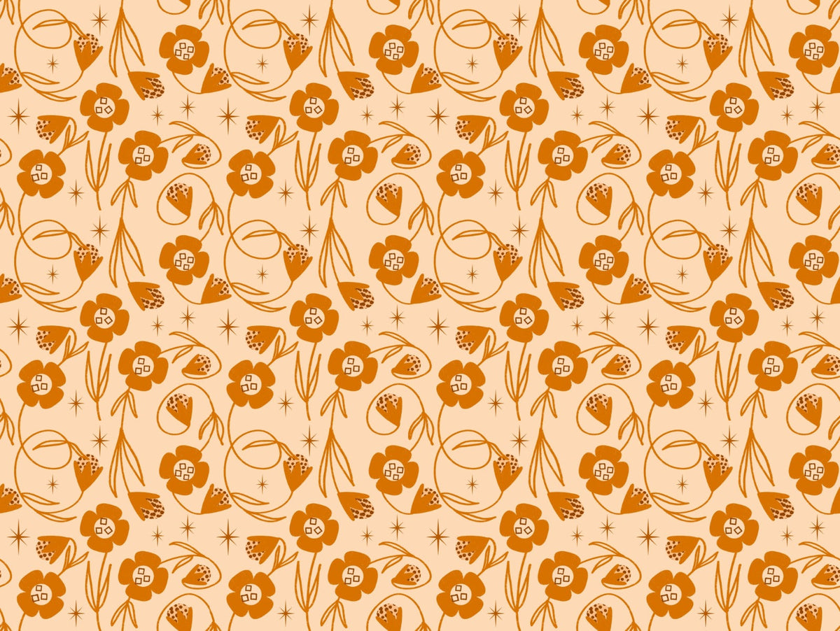 Modern Floral Vines Orange Peach Wallpaper