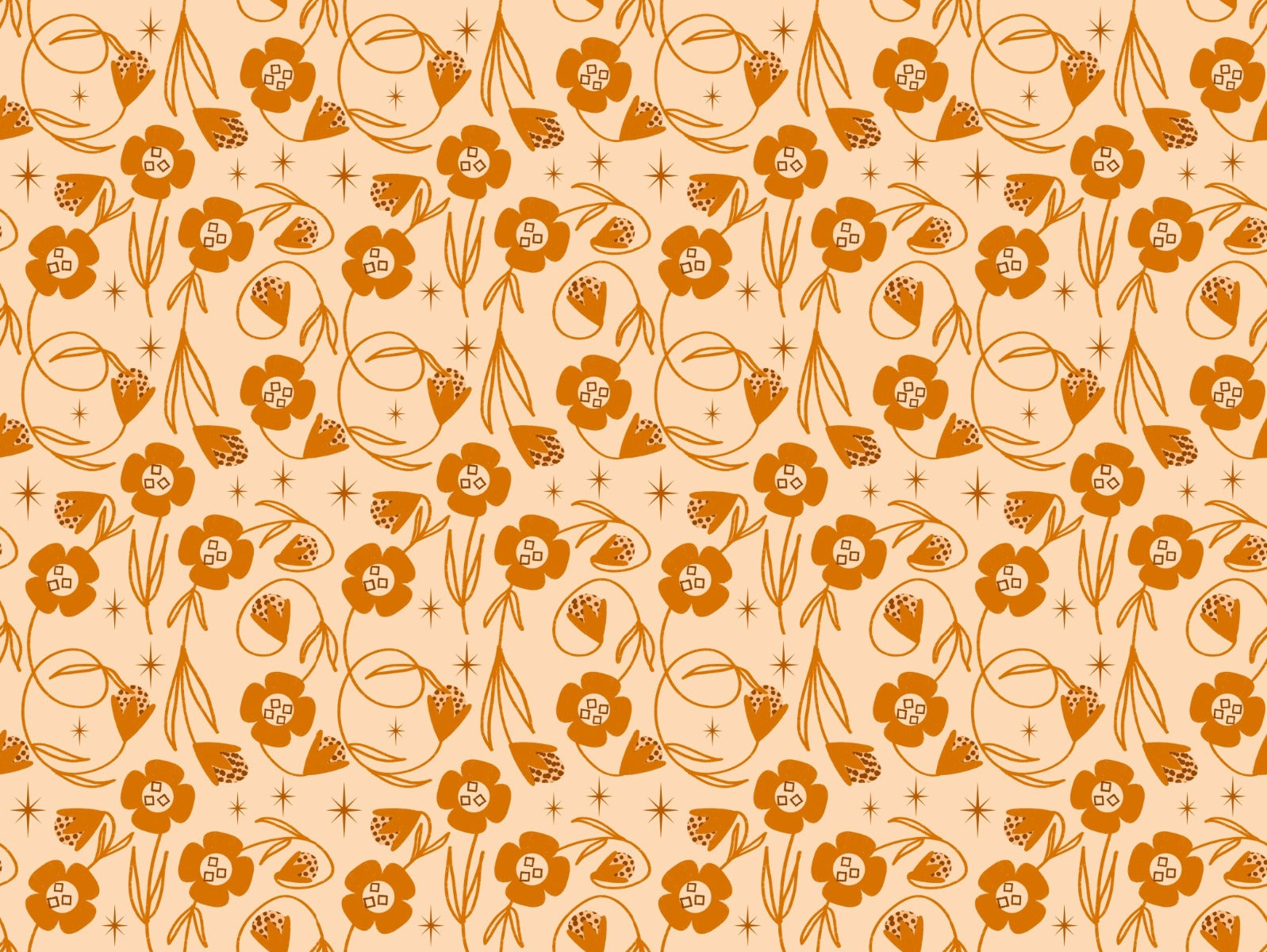 Modern Floral Vines Orange Peach Wallpaper