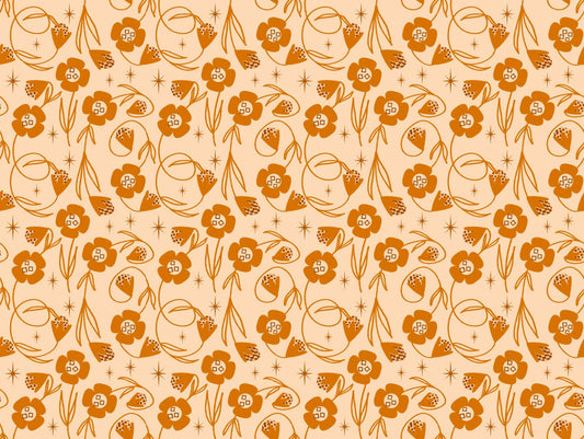 Modern Floral Vines Orange Peach Wallpaper