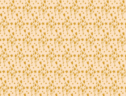 Dream Night Floral and Star Yellow Wallpaper