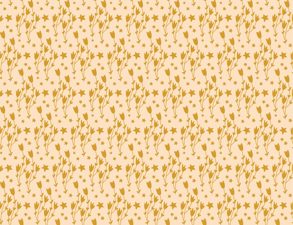 Dream Night Floral and Star Yellow Wallpaper
