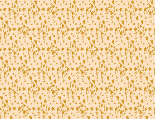 Dream Night Floral and Star Yellow Wallpaper