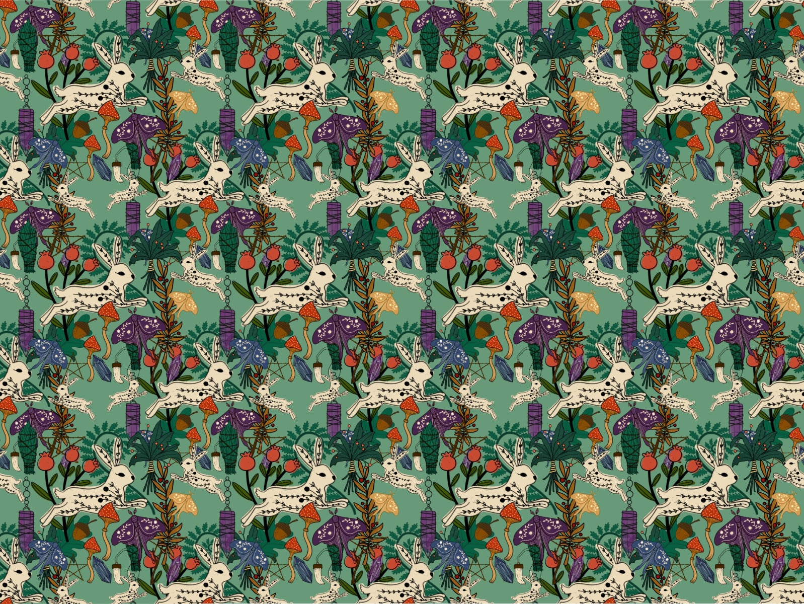 Eclectic Witch Green Forest Wallpaper