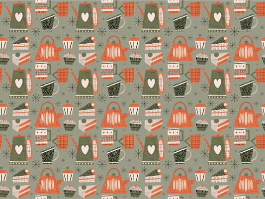 Fika Retro Coffee Old Green Color Wallpaper