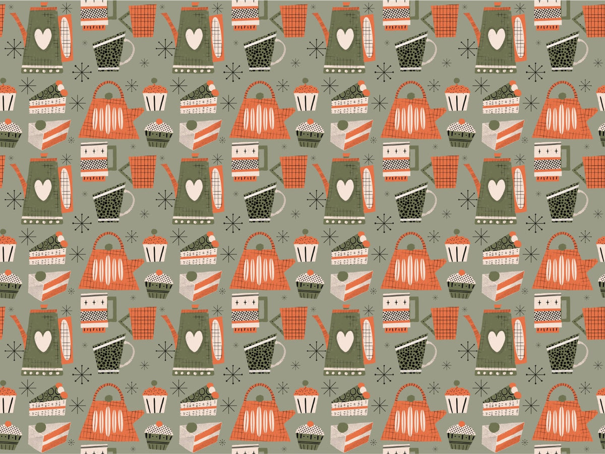 Fika Retro Coffee Old Green Color Wallpaper