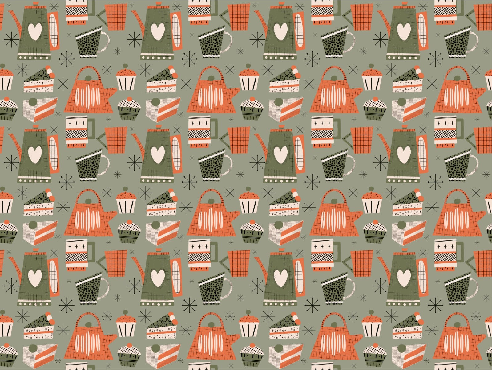 Fika Retro Coffee Old Green Color Wallpaper