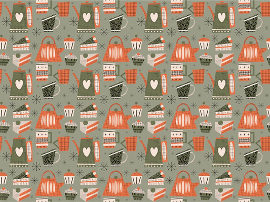 Fika Retro Coffee Old Green Color Wallpaper