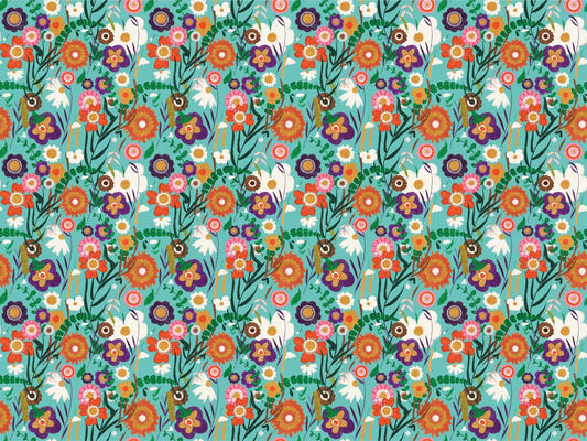 Folk Spring Floral Blue Wallpaper For Walls