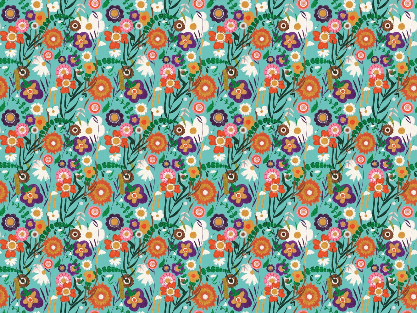 Folk Spring Floral Blue Wallpaper For Walls