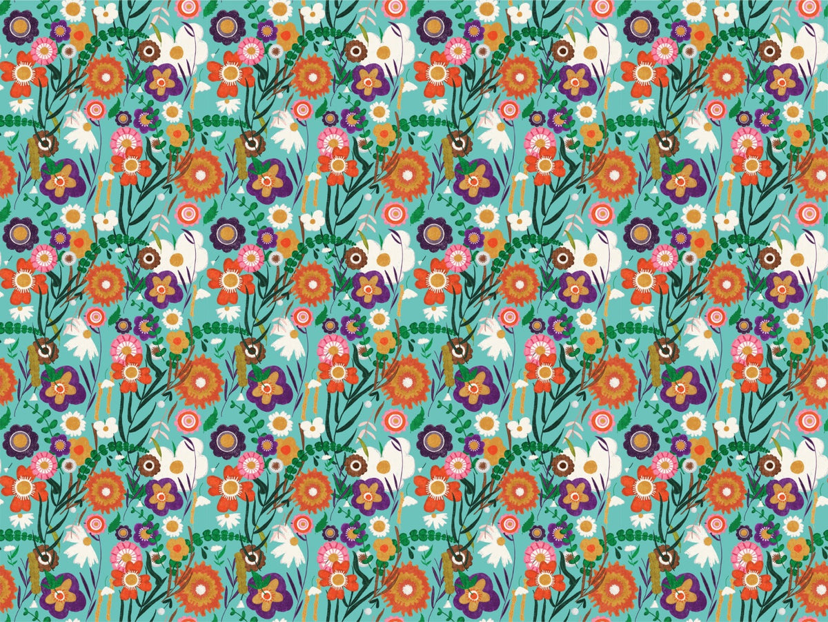 Folk Spring Floral Blue Wallpaper For Walls