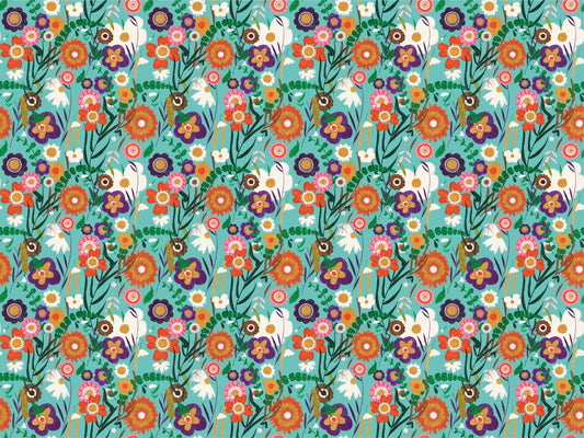 Folk Spring Floral Blue Wallpaper For Walls