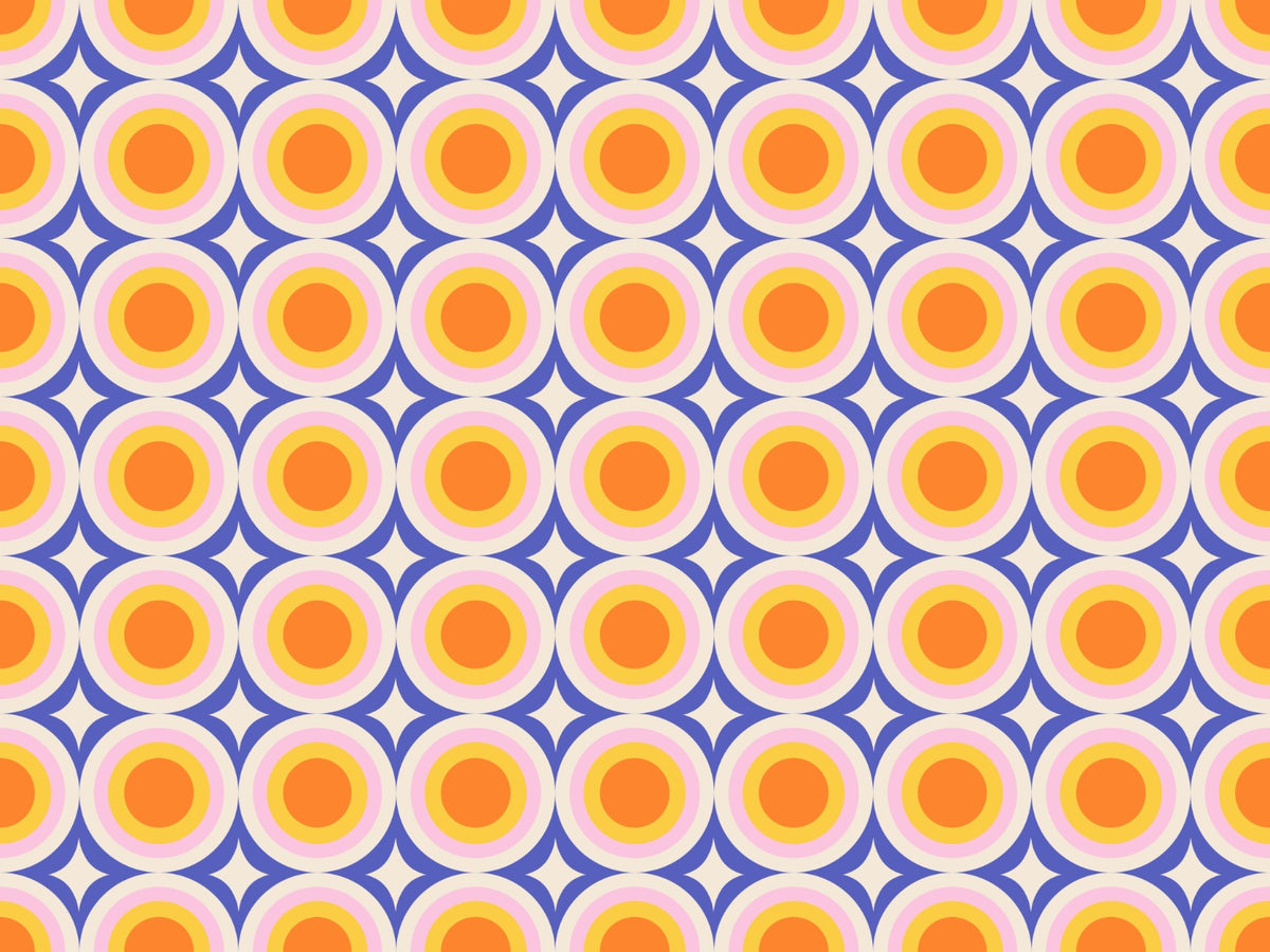Groovy Dots Purple Repeat Pattern Wallpaper in your room — zoomed