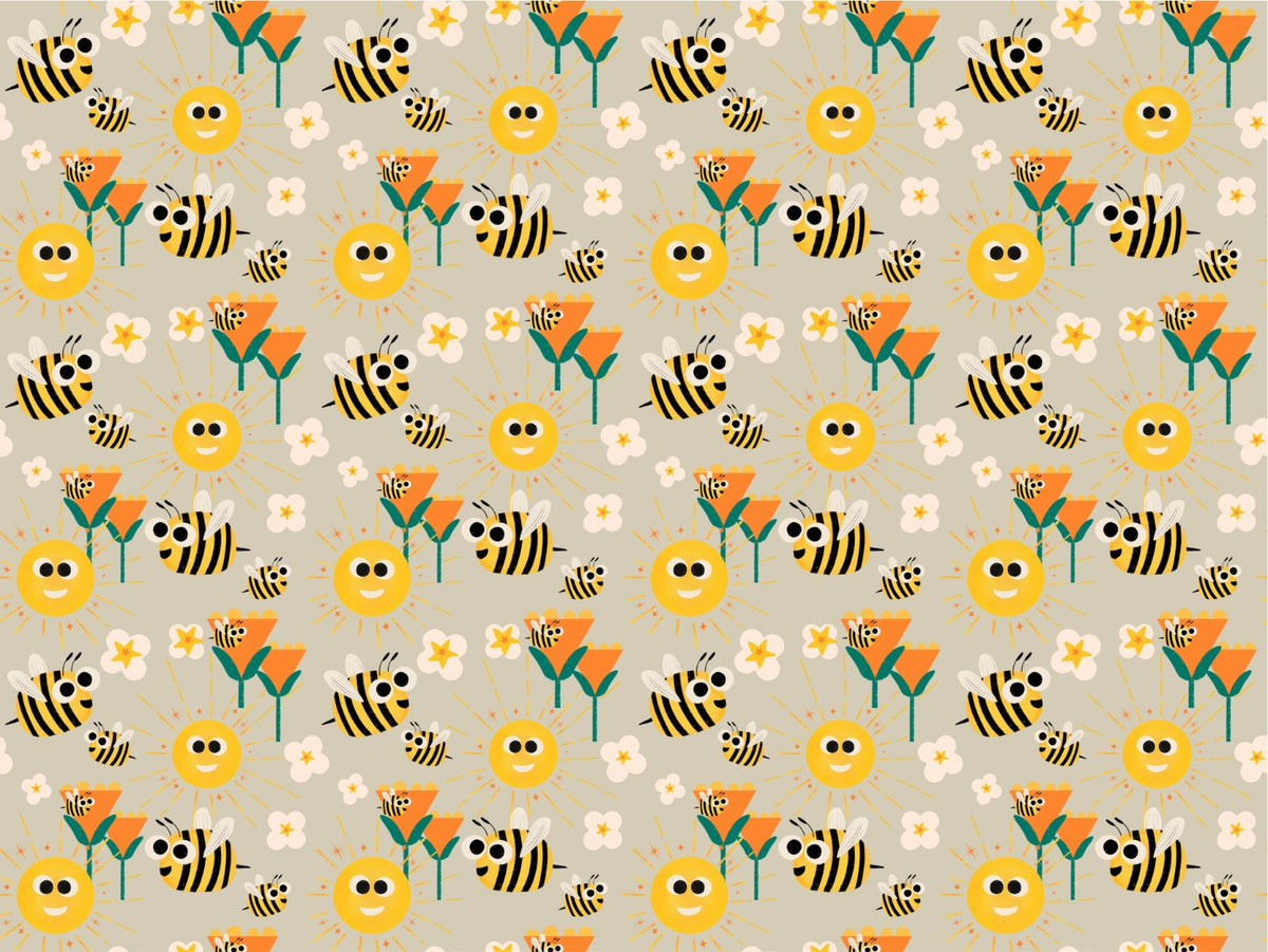 Happy Bees Sunshine Wallpaper Murals in your room — zoomed