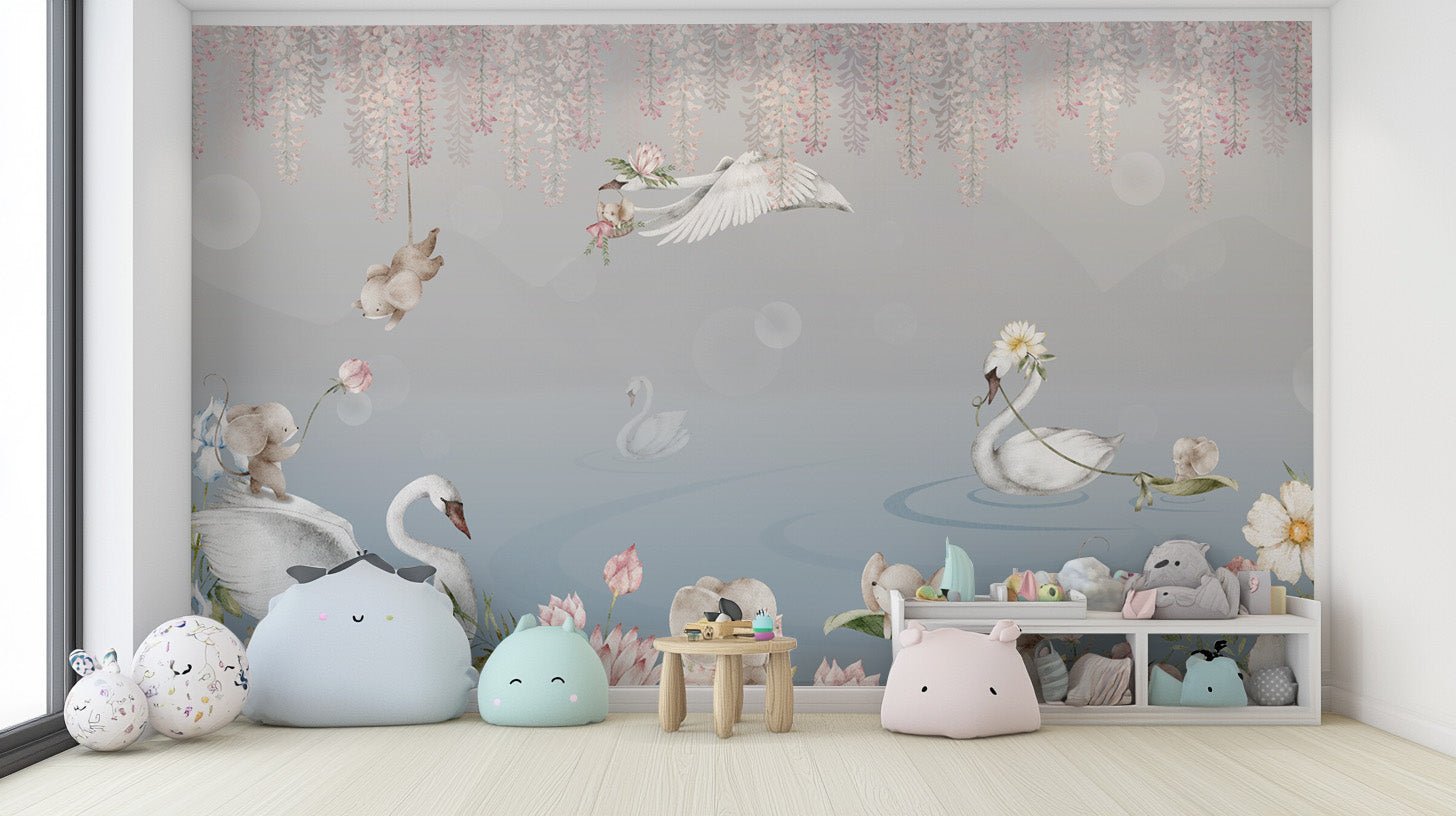 Floral swan lake kids wallpaper
