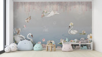 Floral swan lake kids wallpaper
