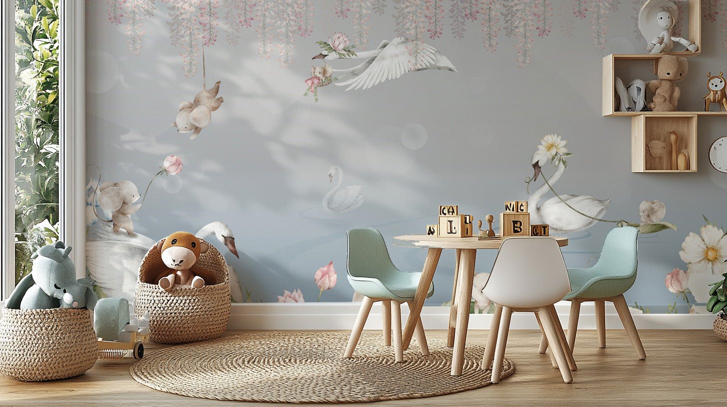 Serene lake scene children’s wallpaper
