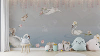 Playful baby elephants wall covering
