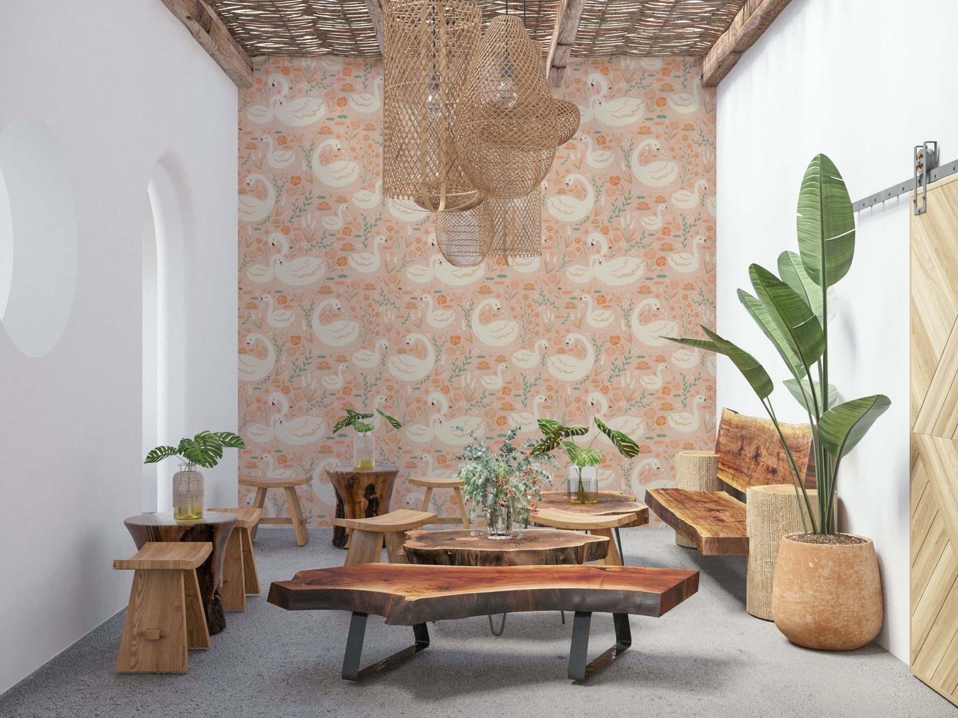 Seamless repeat of Swan Lake Floral Dreams design.