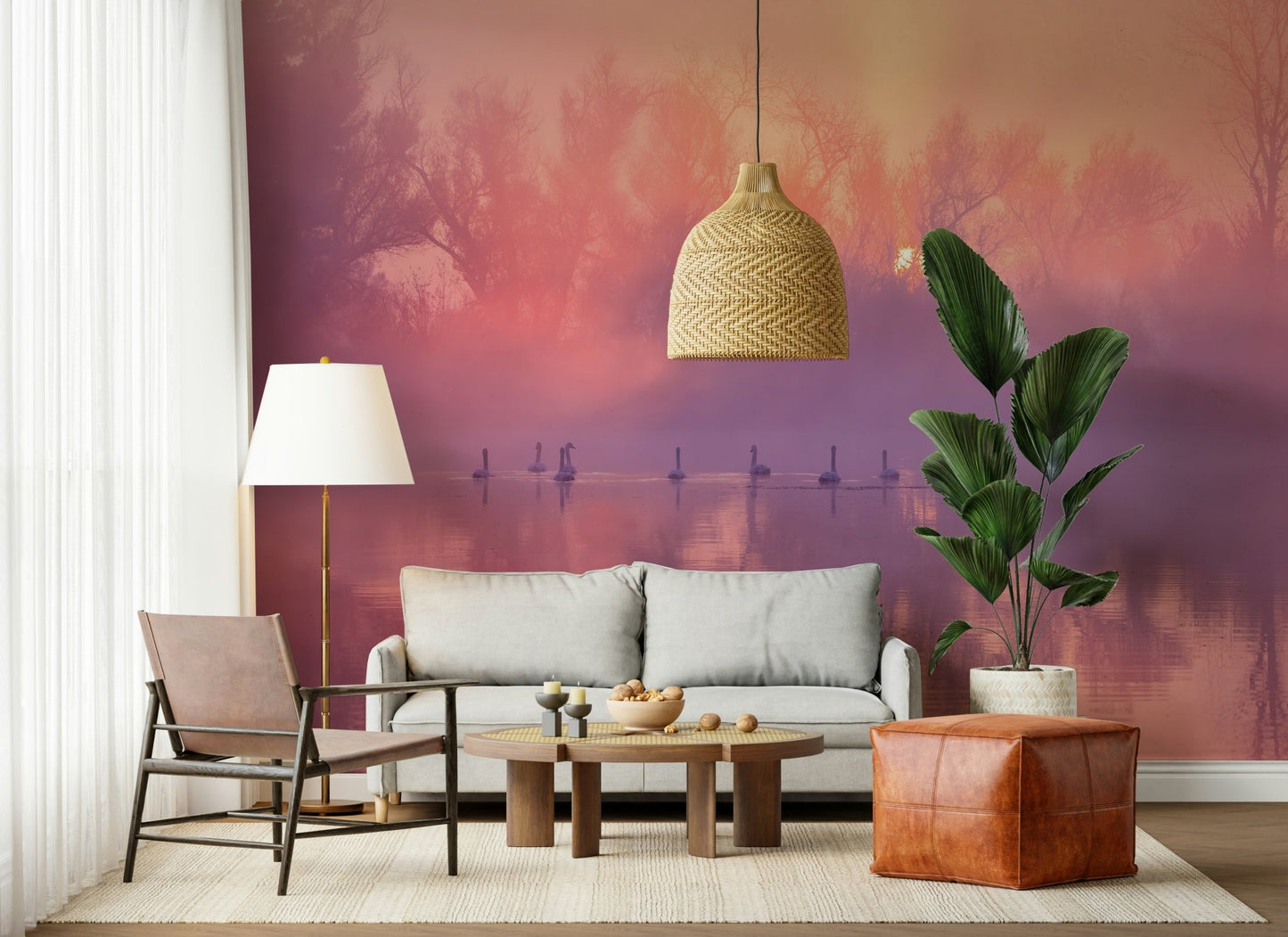 A contemplative gentle design wallpaper mural for a feature wall.