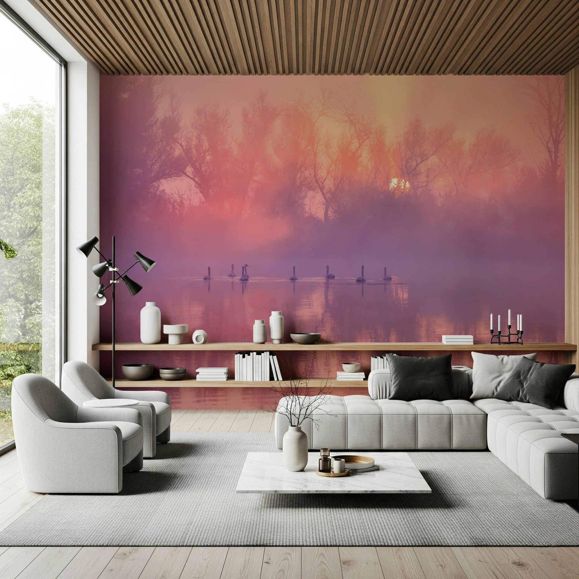 A graceful subtle pattern wall mural in cool, tranquil tones.