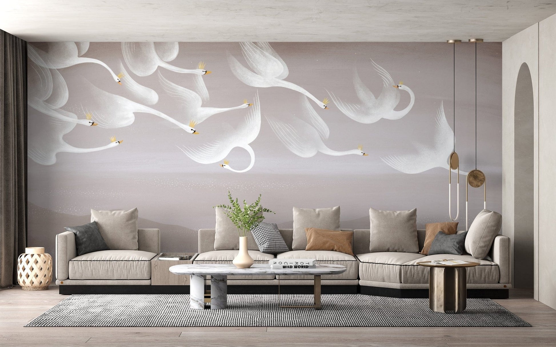 Birds wallpaper featuring swans in flight

