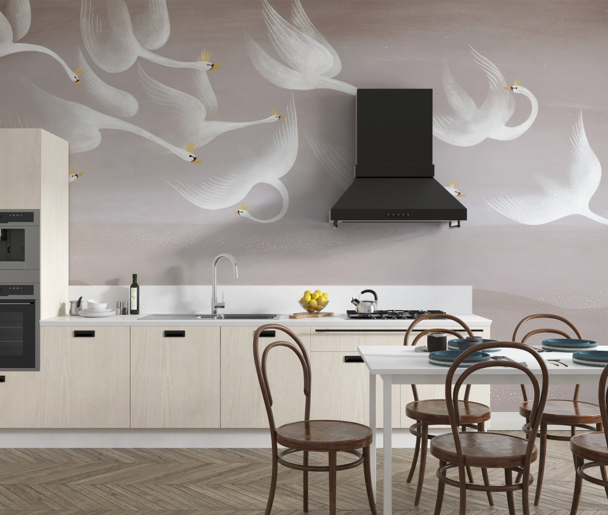 Minimalist swan mural for modern interiors
