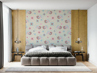 Sweet Birdies and Blooms in pasteltones Wallpaper creating a peaceful feature wall.