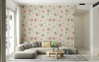 Bird motif in the beautiful Sweet Birdies and Blooms in pasteltones Wallpaper design.