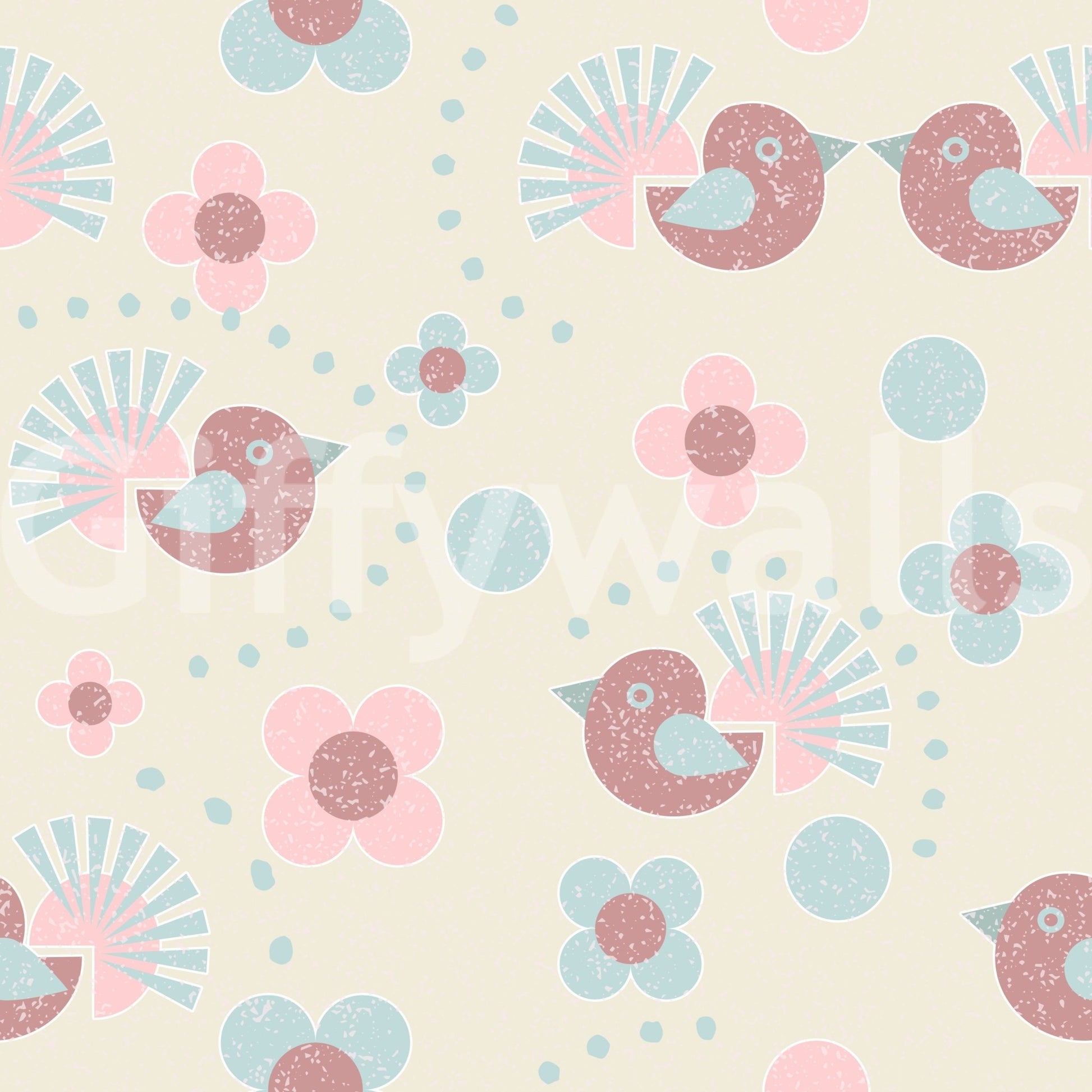 Subtle pattern wallpaper for walls using the Sweet Birdies and Blooms in pasteltones Wallpaper.