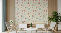 Sweet Birdies and Blooms in pasteltones Wallpaper accent wall in a sitting room.