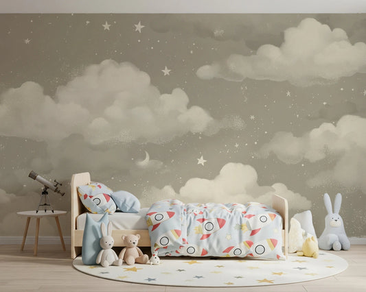 Soft cloud pattern in Sweet Dreams – Natural wall mural for a kids room