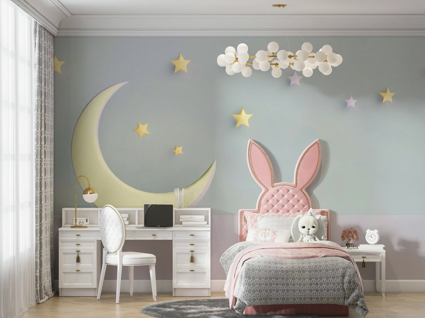 Gentle Sweet Dreams mural for serene nursery decor

