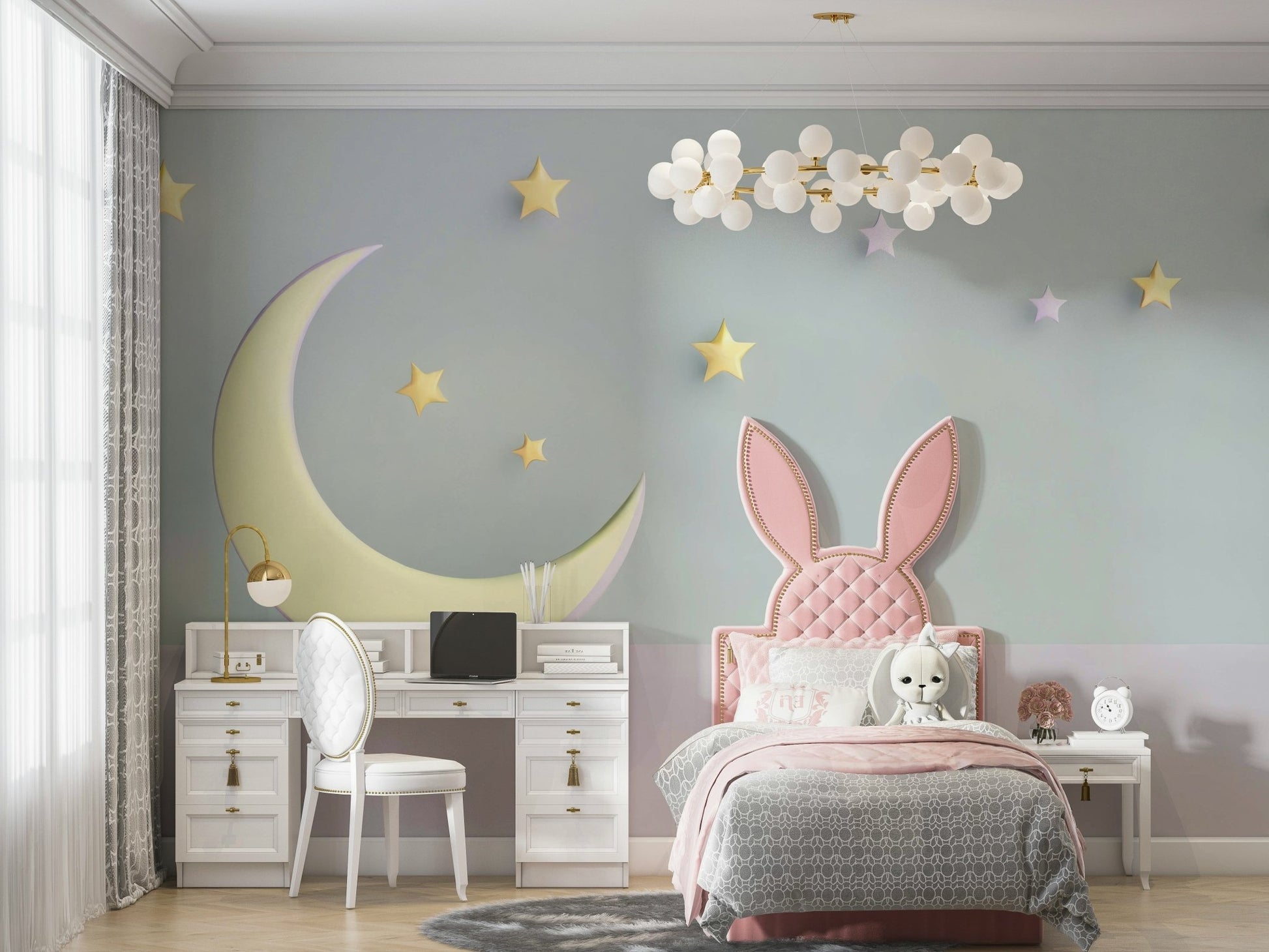 Gentle Sweet Dreams mural for serene nursery decor

