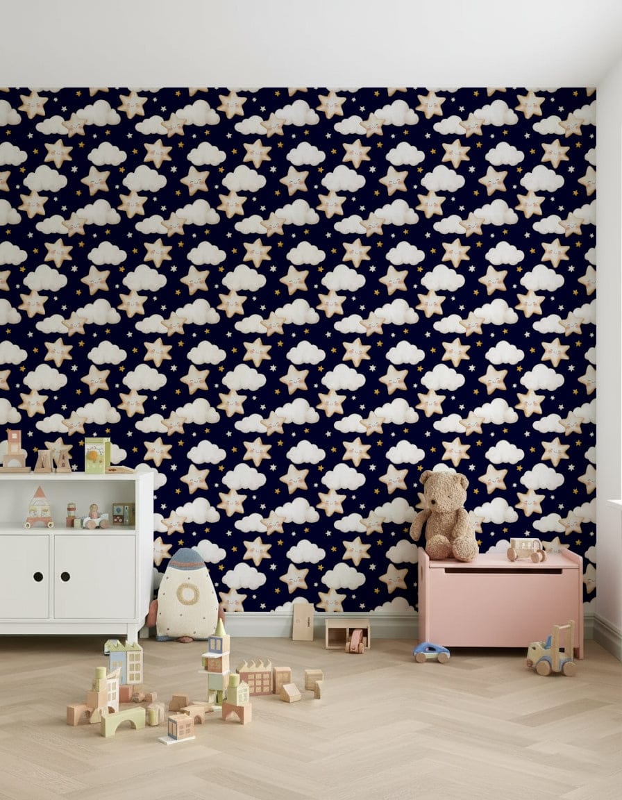 Sweet Dreams: Starry Sky Wallpaper with smiling stars., GD6562