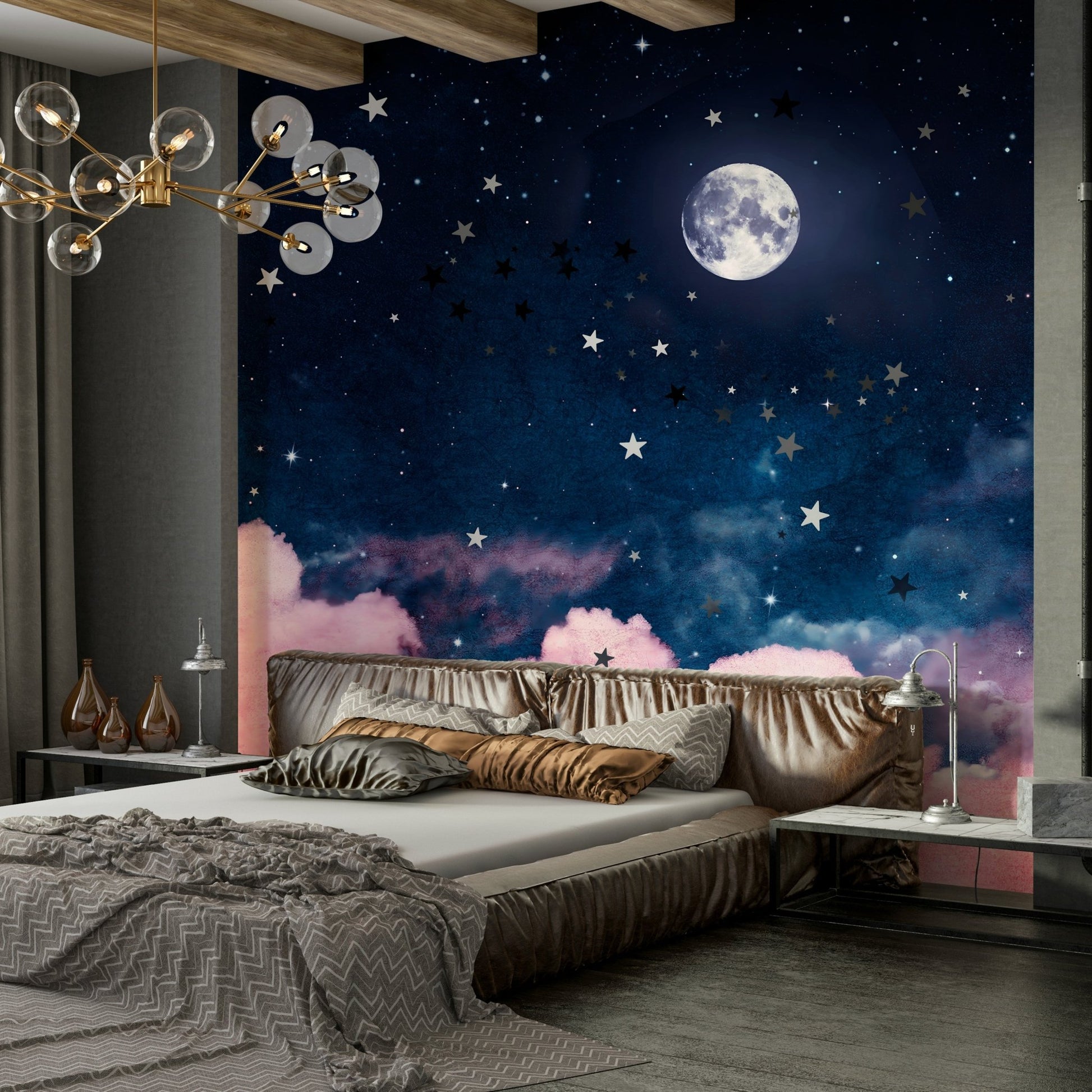 Gentle moonlight wall mural in twilight tones

